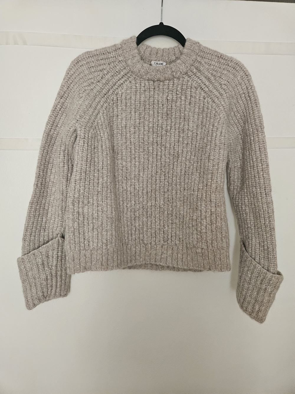 Frame Denim Taupe Ribbed Crewneck Sweater